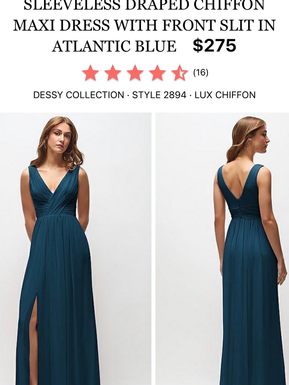 Dessy Collection Luxe Chiffon Maxi Dress in Atlantic Blue